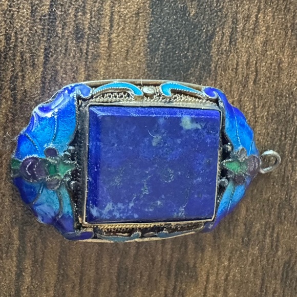 Antique Chinese Enamel and Blue Lapis Circa 1900 Pendant - Picture 4 of 7